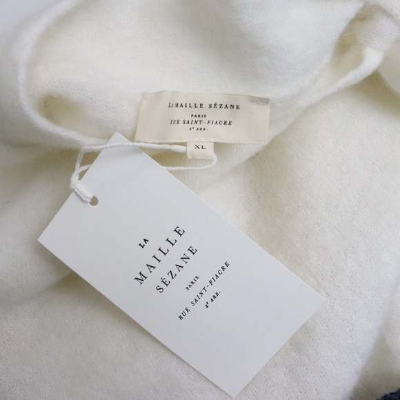 NWT Sezane Zaria Jumper Bow Neck Sweater XL Ecru Mohair Ivory White Pullover - Picture 4 of 10